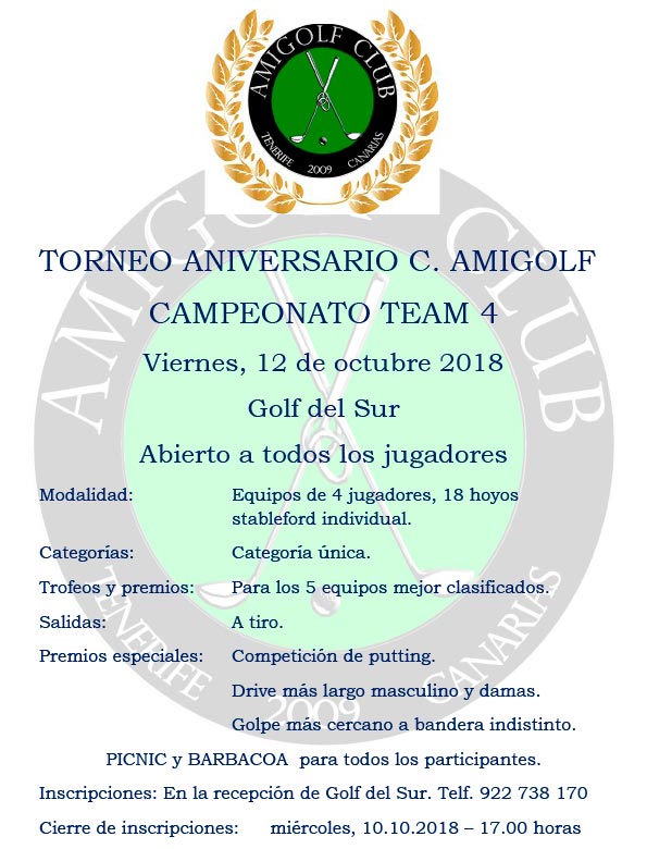 Torneo Aniversario Amigolf. 12 de octubre de 2018